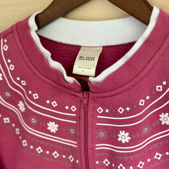 Vintage Blair Oversized Pink Sweatshirt Snowflake Floral Cotton Size L - Picture 2 of 3